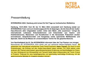INTERNORGA, internationale Leitmesse für Hotellerie, Gastronomie, Bäckereien und Konditoreien; Fachmesse, 01/2024
